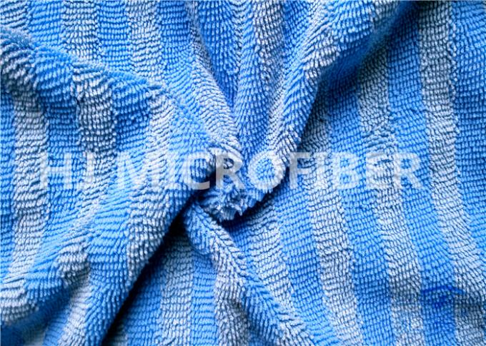 La microfibra azul hecha punto deformación torció la tela de pila para el trapo/el plumero, tejido de poliester